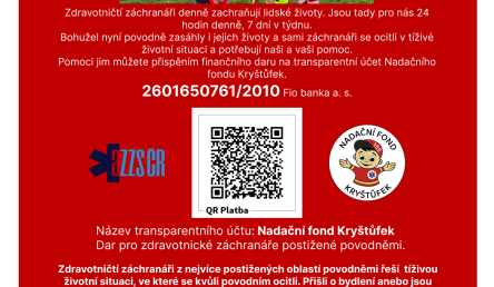 AZZS ČR a NF Kryštůfek vyhlašují veřejnou sbírku pro záchranáře postižené povodněmi